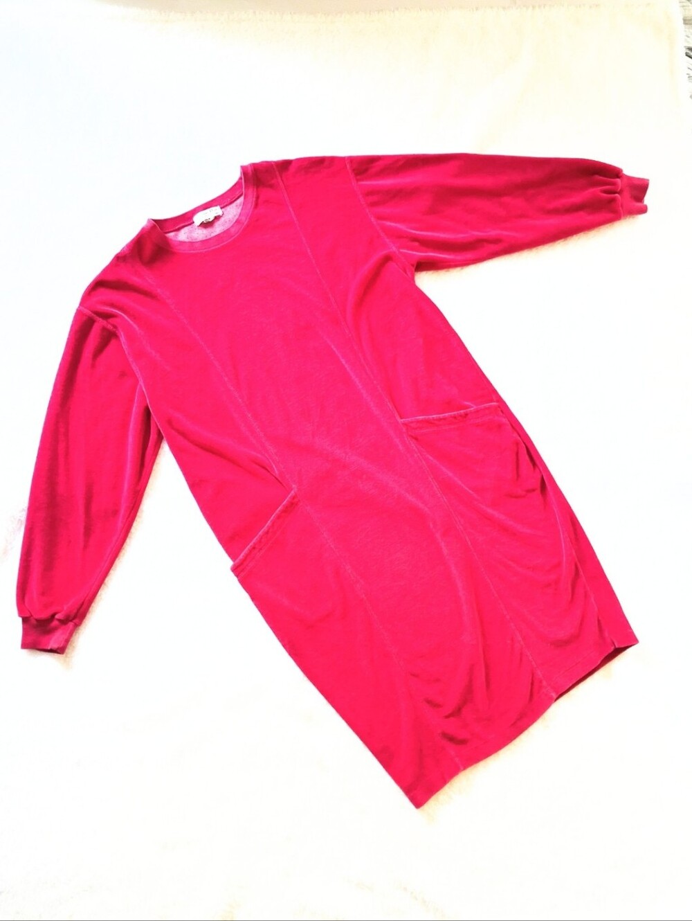 Christian Dior Actifs 80s Vintage Pink Velour Slouchy Athleisure Dress Small